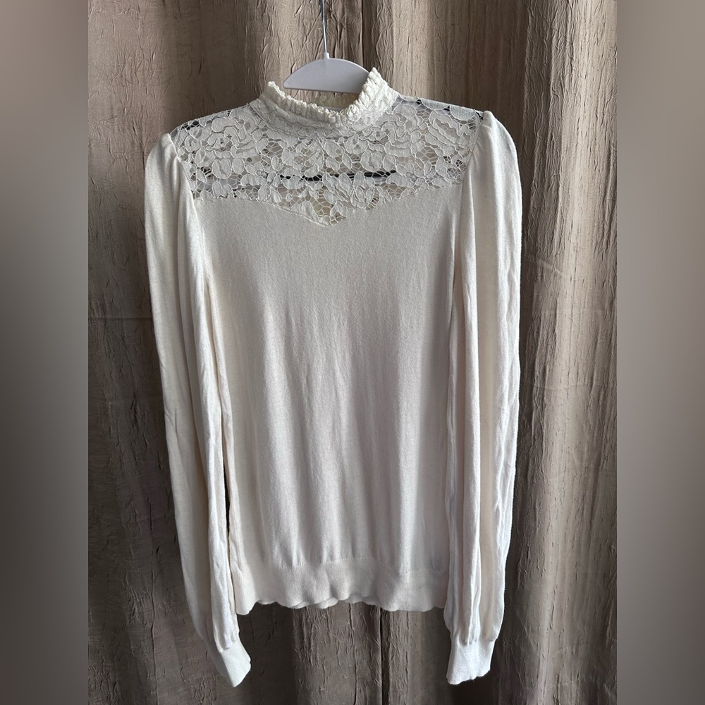 Ralph Lauren lace trim collared button up sweater